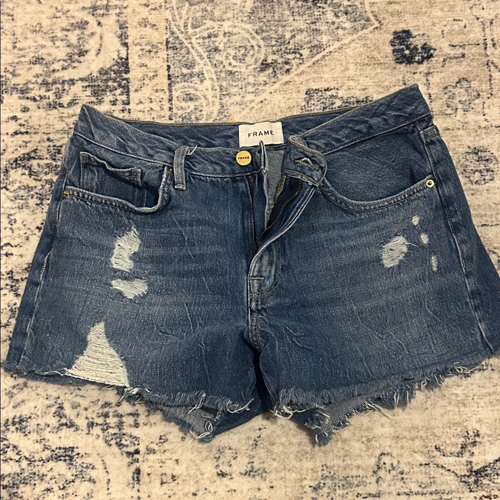 Frame Denim Distressed Blue Jean Shorts